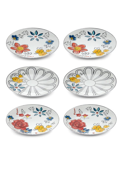 Hermia DNR0053 Platos de Postre de Porcelana 20x20x2 cm Juego de 6 Piezas
